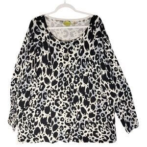 Prima Belle Animal Print Cardigan Women 3X Long Sleeve Black Gray Sequin Mobwife